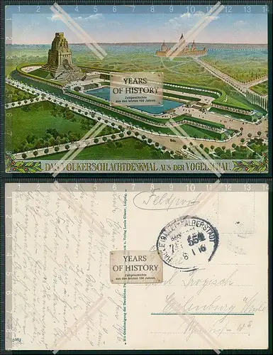 AK Völkerschlachtdenkmal Luftbild Leipzig Feldpost als Bahnpost gelaufen 1916