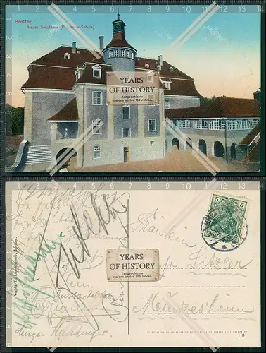 AK Bretten Kraichgau neues Schulhaus Friderichs Schule 1914 gelaufen