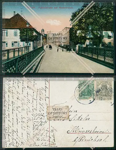 AK Rastatt in Baden Schlossstraße mit Ankerbrücke 1912 gelaufen