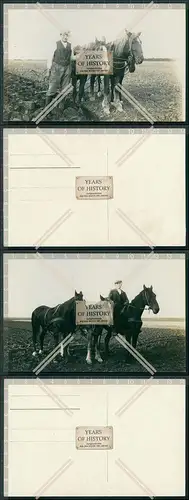Foto AK 2x Bauer beim Flügen mit Pferde 1936