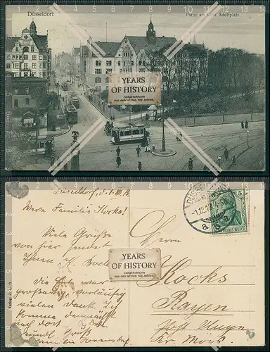 AK Düsseldorf Straßenbahn am Graf Adolfplatz Kleinbahn 1913 gelaufen