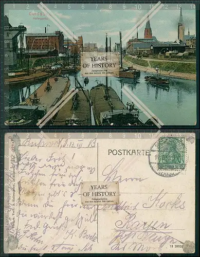 AK Duisburg Hafen am Rhein Industrieanlagen 1913 gelaufen