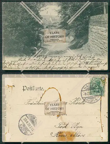 AK Hagen Westfalen Blick vom Kratzkopf 1907 gelaufen Karte beschädigt 