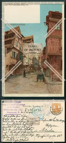 AK Künstler Straßburg Elsass Pflanzbadgasse A.Erdmann 1916 viele Stempel 