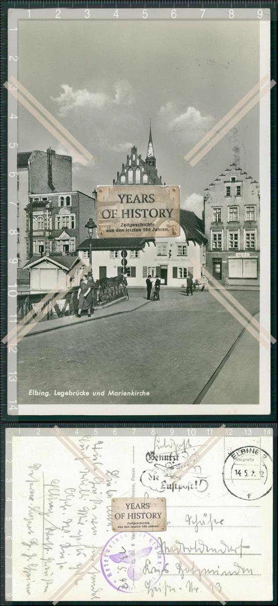 Foto AK Elbing Ostpreußen Legebrücke und Marienkirche 1942 Feldpost ...