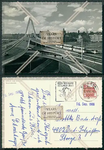 Foto AK Köln am Rhein Severinsbrücke Straßenbahn Oldtimer Fahrzeuge Karte ge