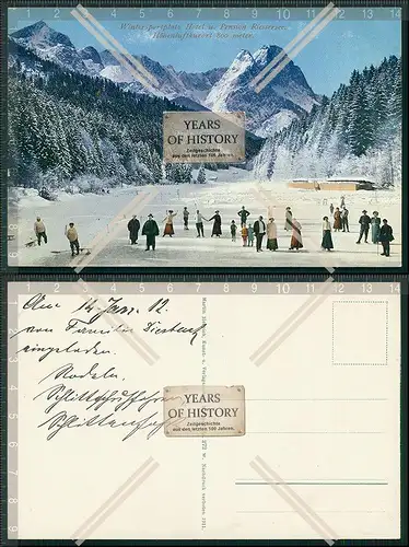 AK Winter Sportplatz Hotel und Pension Riessersee 1912