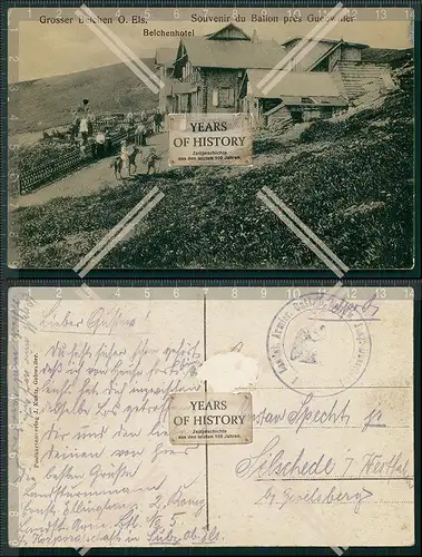 AK großer Blechen Elsass Blechen Hotel Guebwiller Feldpost 1918 gelaufen