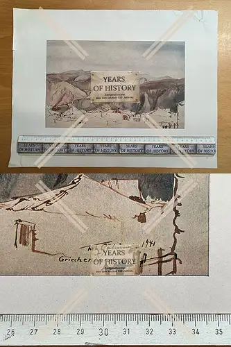Orig. alter Kunstdruck 44x34 cm Griechenland 1941 Gebirge Biwak Lager
