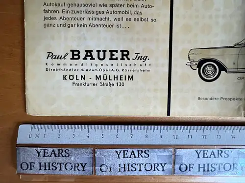 Automobil Prospekt Opel Rekord die gehobene Mittelklasse P. Bauer Köln Mülheim