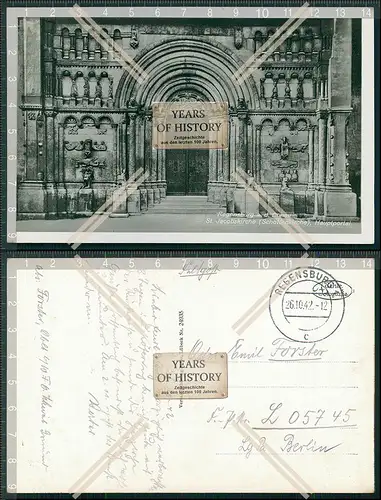 Foto AK Regensburg Donau Portal der Schottenkirche St. Jakob Feldpost 1942 gela