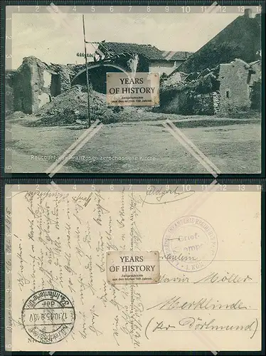 AK 1. WK Feldpost Raucourt von Franzosen zerschossene Kirche