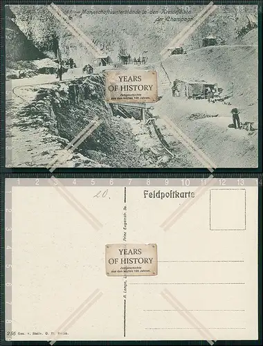 AK 1. WK Feldpost Mannschaftsunterstände Bunker in den Kreidefelsen der Champa