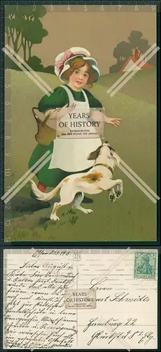 Künstler AK  Meissner & Buch M&B Mädchen mit Hund 1915 gelaufen