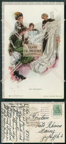 Künstler AK  Harrison Fisher The Trousseau 1913 gel. Frauen Brautkleid-Kauf Ho