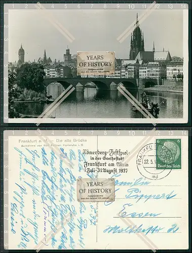 Foto AK Frankfurt am Main die alte Brücke 1937 gelaufen