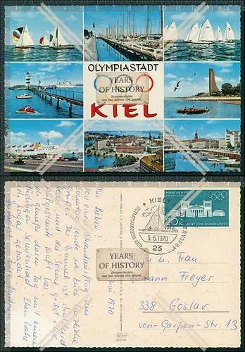 AK Kiel die Olympiastadt olympische Ringe Segelboot Hafen uvm.