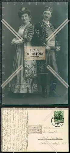 Orig. Foto AK Ehepaar in Tracht Österreich Ungarn Adel Monarchie 1908 gelaufen
