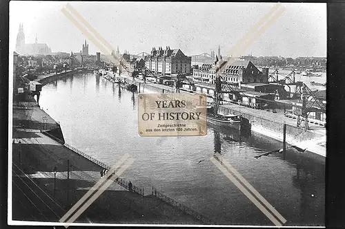 Foto Köln 1944-46 Hafen Rhein Dom Schienen Brücke