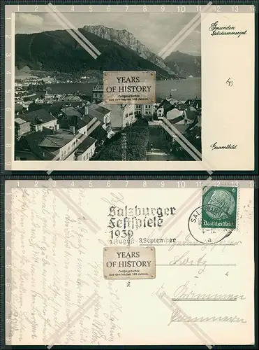 Foto AK Gmunden Salzkammergut 1939 gel. Stempel Salzburger Festspiele 1939 1. A
