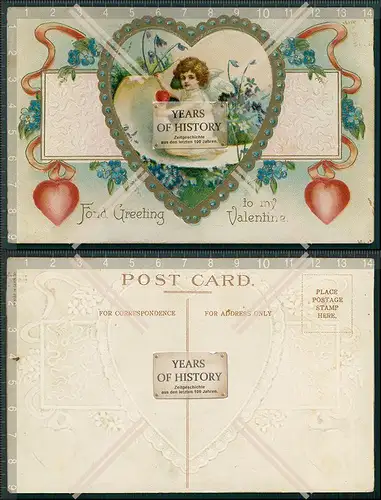 Künstler AK Präge Karte Mädchen als Engel im Herz Valentinstag 1905