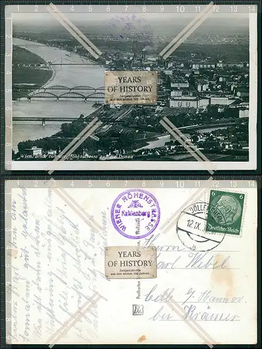 Foto AK Wien Blick von Höhenstraße auf Donau viele Brücken 1939 gelaufen