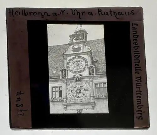 Dia 1936 Heilbronn Neckar Rathaus mit Uhr 5 x 5 cm Landesbildstelle Württemberg