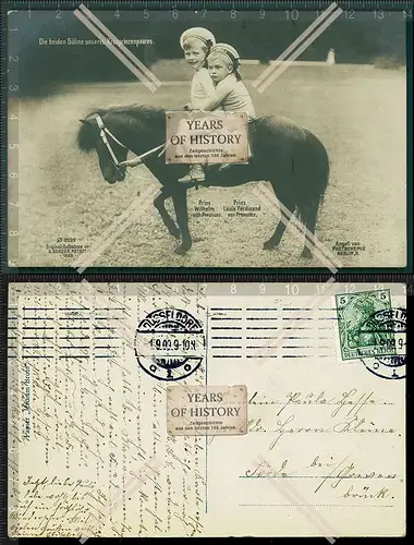 Orig. Foto AK Söhne von Wilhelm von Preußen auf Pony Pferd gel. 1900