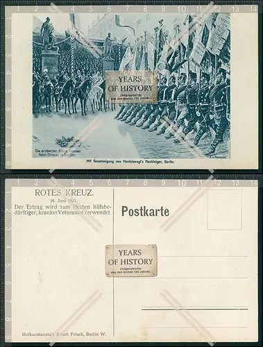 AK Künstler Rotes Kreuz Berlin Einzug mit eroberten franz. Fahnen 1911