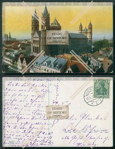 AK der Dom zu Worms von Norden 1915 gelaufen