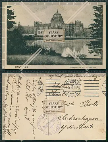 AK Hannover Maschpark und Provinzialmuseum 1914 gelaufen
