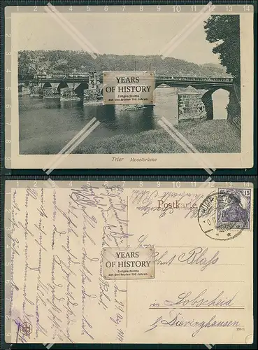AK Trier Moselbrücke 1919 gelaufen