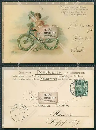 AK Präge Litho Mädchen Engel auf Fahrrad 1900 gelaufen