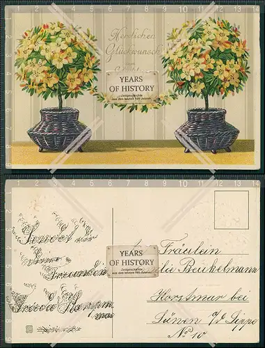 AK Präge Litho Geburtstag Blumen in Weidenkorb 1903