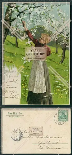 AK Litho Mailick Glückwunsch Pfingsten Frau Kirschbaum Baumblüte 1902 gelaufe