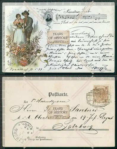 AK Litho Kärntner Liab Thomas Koschaf Paar in Tracht Österreich 1899 gelaufen