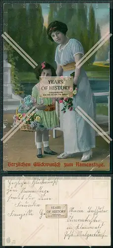 AK Namenstage Mutter mit Mädchen Blumen 1905