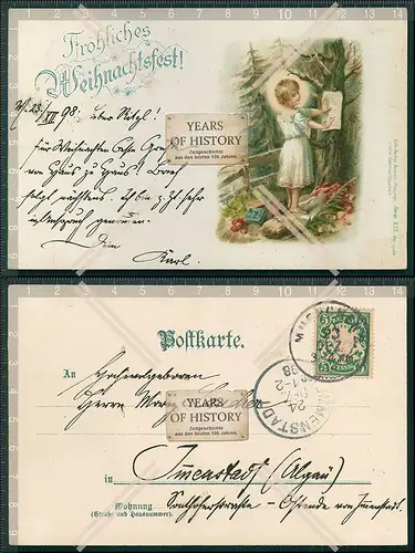 AK Litho Weihnachten kleines Mädchen mit Geschenken 1898 gelaufen
