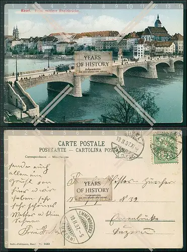 AK Basel Neue mittlere Brücke 1907 gelaufen