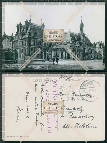 AK Valenciennes Nord La Gare du Nord Bahnhof Feldpost Sonderstempel 1918 gelauf