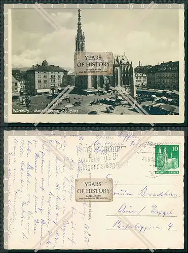 Foto AK Würzburg Marienkäppele Marktplatz Karte gelaufen