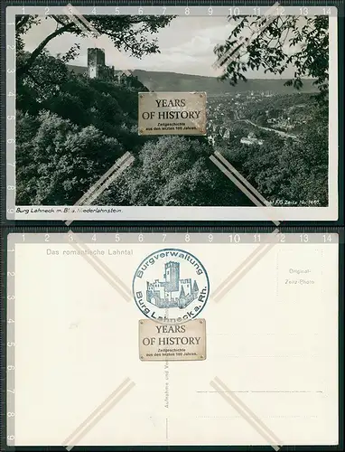 AK Burg Lahneck mit Lahnstein Rückseite Sonderstempel Burgverwaltung 1925