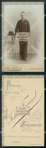 CDV Foto Junger Mann mit Hut Handschuhe Atelier Freund Schlüchtern 1895