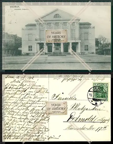 AK Weimar Großherzogliches Theater 1912 von Jena Nach Detmold gelaufen