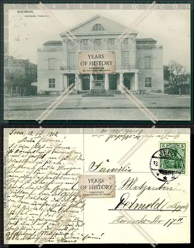 AK Weimar Großherzogliches Theater 1912 von Jena Nach Detmold gelaufen 