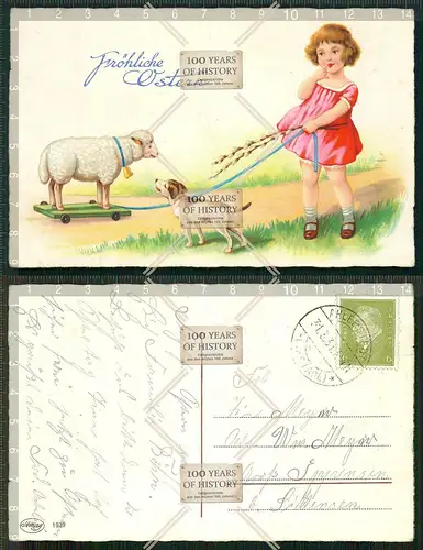 Orig. AK Ostern Lamm Hund Mädchen gel. 1931