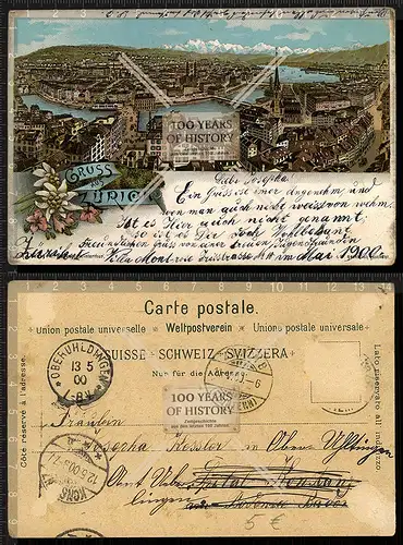 Orig. AK alte Litho Zürich gel. 1900