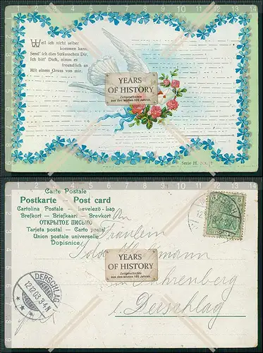 AK Präge Litho Brieftaube mit Brief im Schnabel Blumenkarte 1903 gelaufen