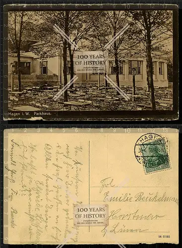 Orig. AK Hagen Westfalen Parkhaus gel. 1916 Karte beschädigt