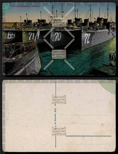 Orig. AK 1. WK Torpedoboote Hafen Feldpost Karte beschädigt